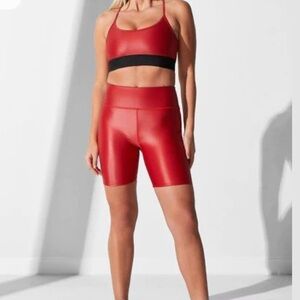 Noli Cherry Red Liquid Biker Shorts